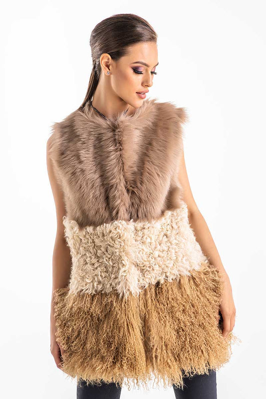 Beige Geniune Sheepskin Fur Vest