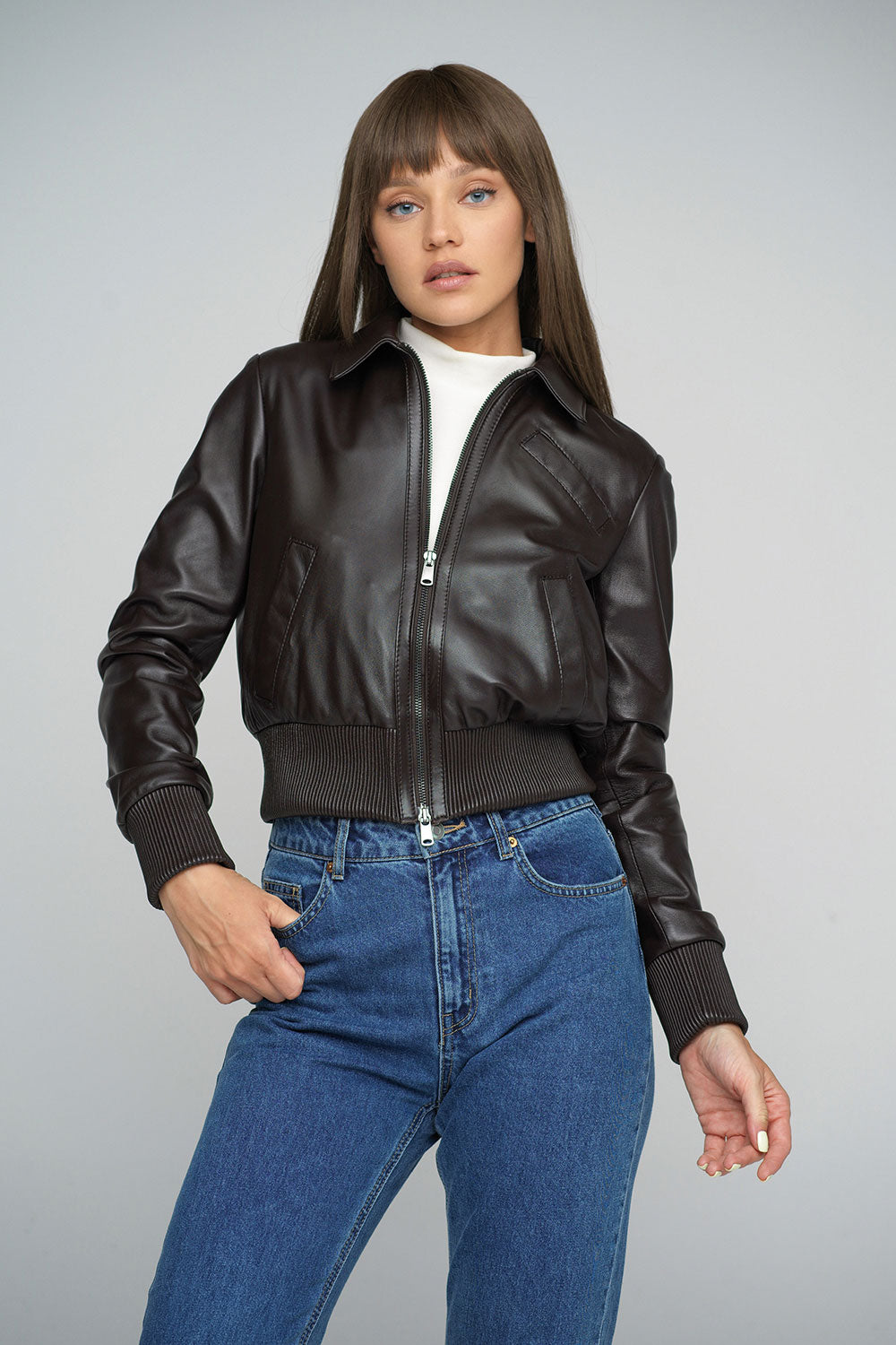 Brown Genuine Sheepskin Cropped Jacket