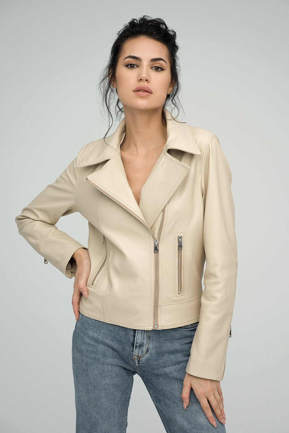 Cream Genuine Sheepskin Jacket