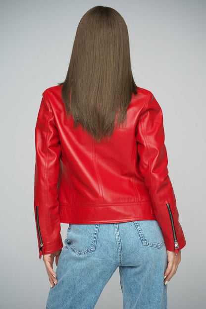 Red Genuine Cropped Leather Jacket