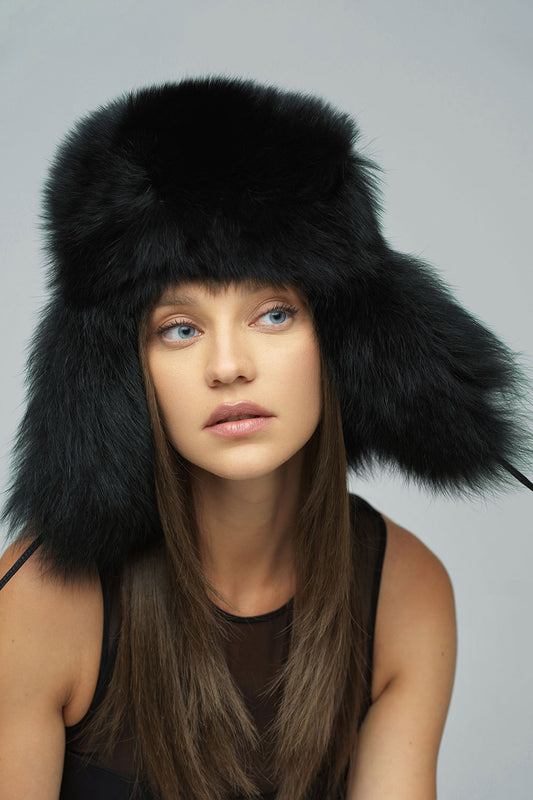 Black Genuine Arctic Fox and Mink Fur Hat