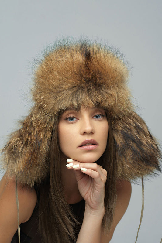 Taupe Genuine Arctic Fox and Mink Fur Hat