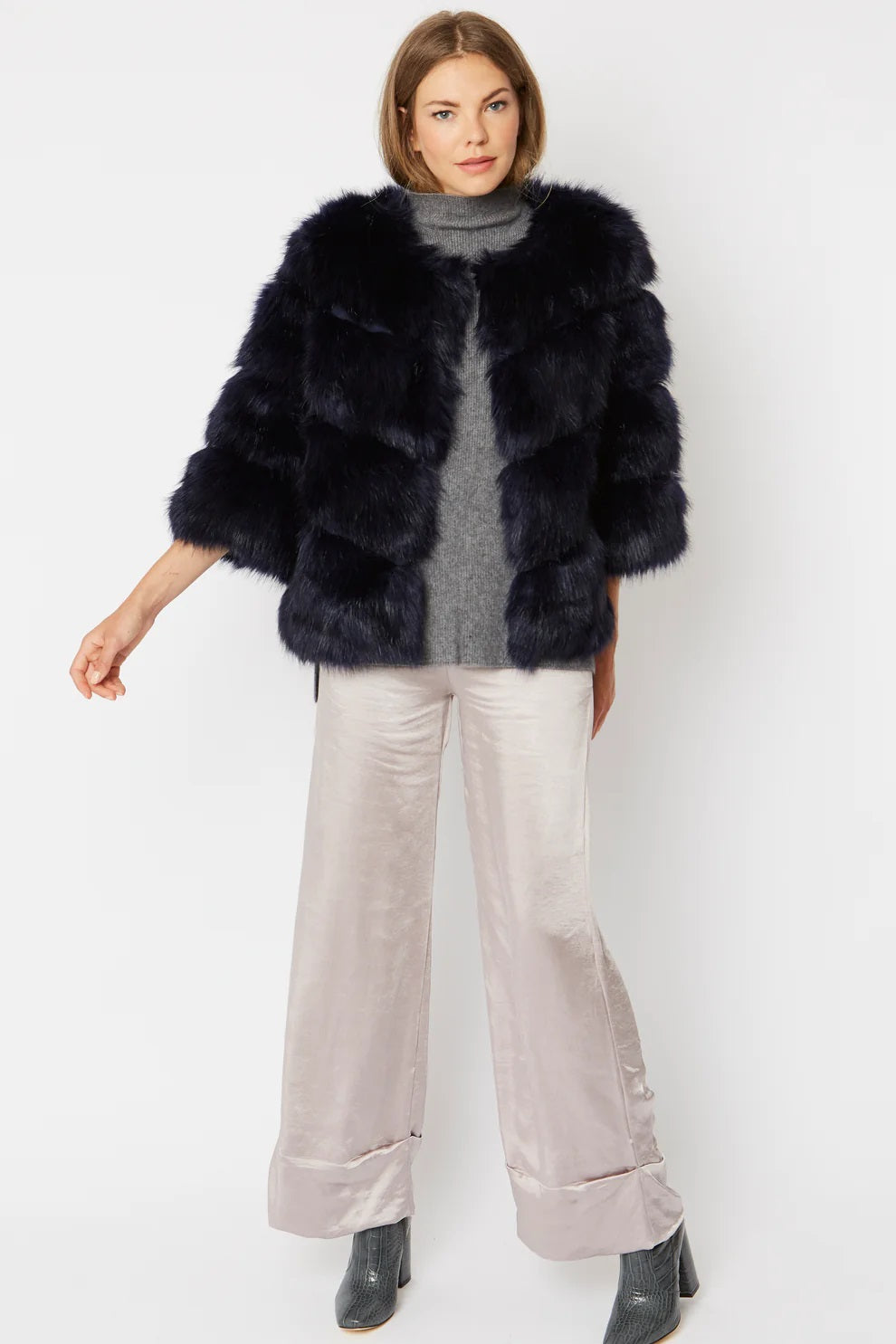 Navy Faux Fur Ella Coat