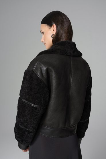 Black Oversized Shearling Leather Jacket