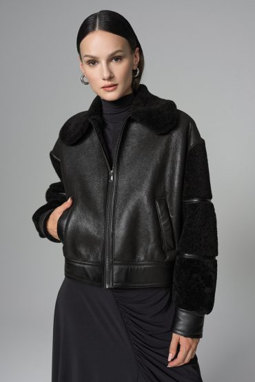 Black Oversized Shearling Leather Jacket