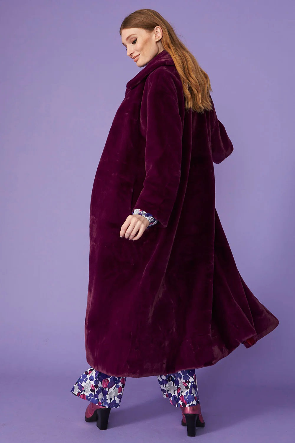 Purple Faux Fur Maxi Coat