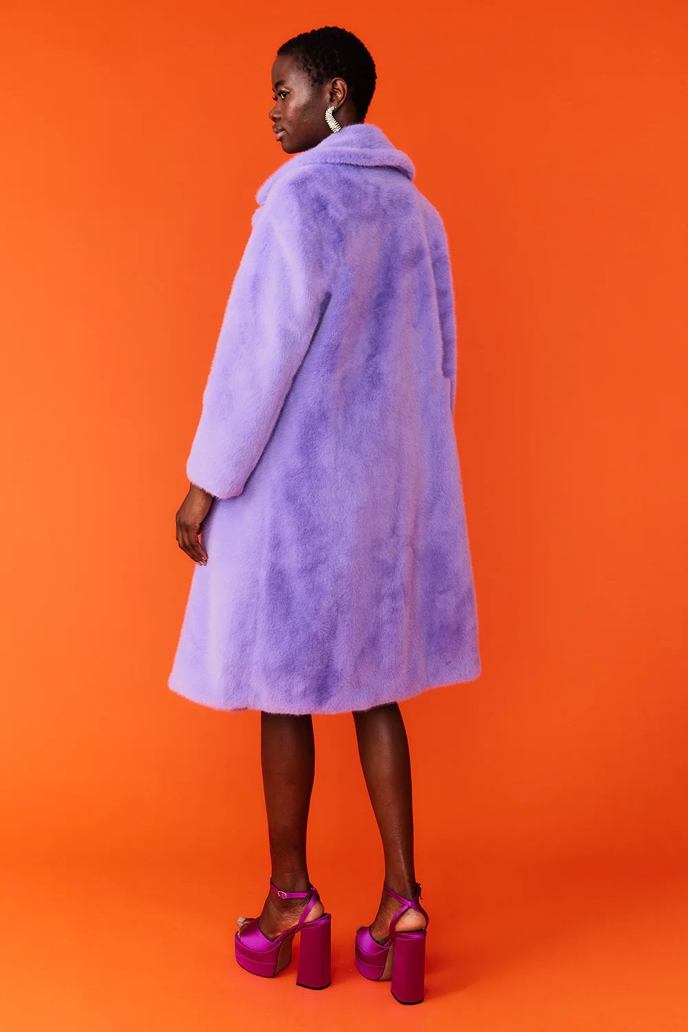 Purple Faux Fur Midi Shaved Shearling Coat