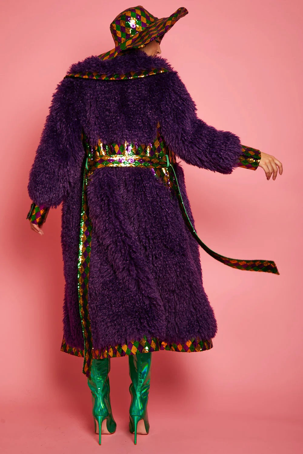 Purple Knitted Bamboo Eco Leather Shearling Coat