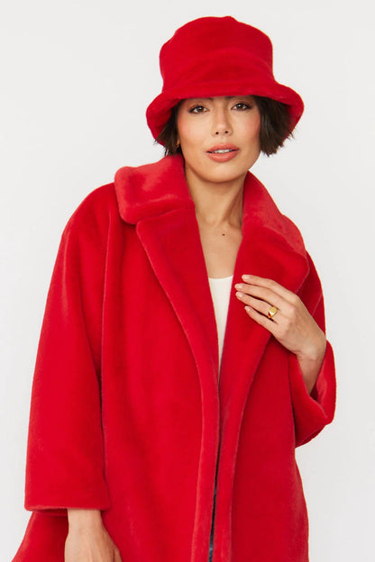 Red Faux Fur Bucket Hat