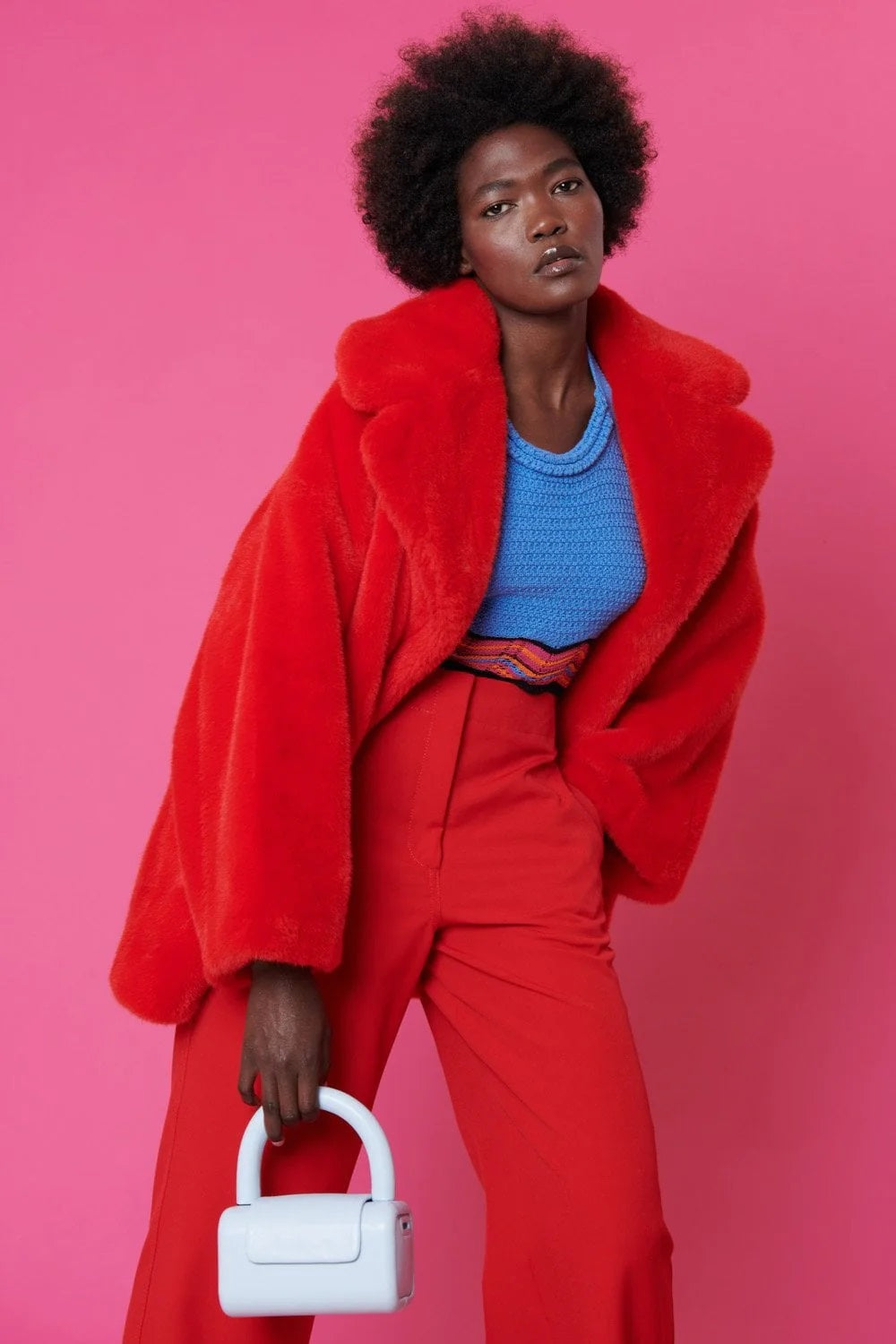 Zara red outlet faux fur jacket