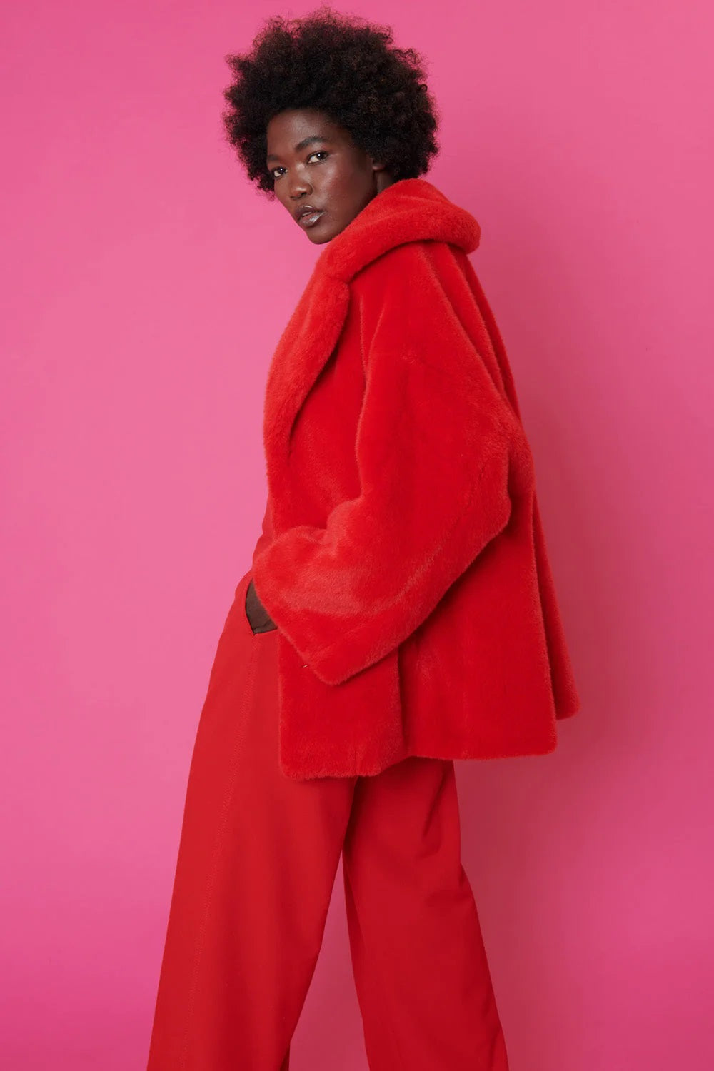 Red Faux Sable Fur Coat