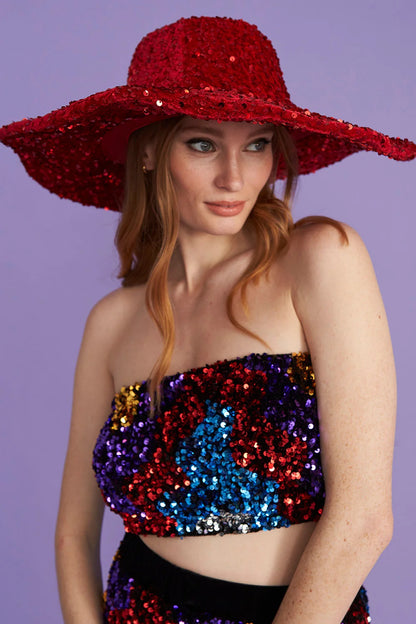 Red Sequin Handmade Flapper Hat