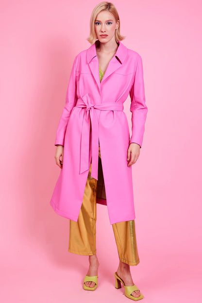 Pink Eco Leather Trench Coat