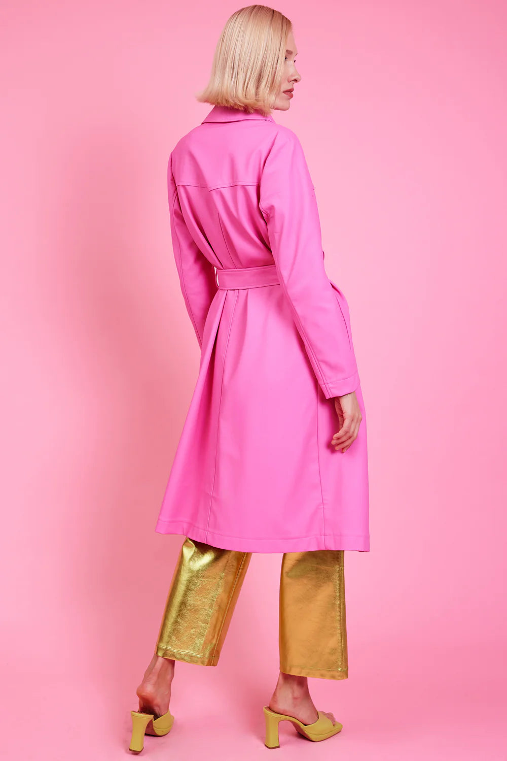 Pink Eco Leather Trench Coat