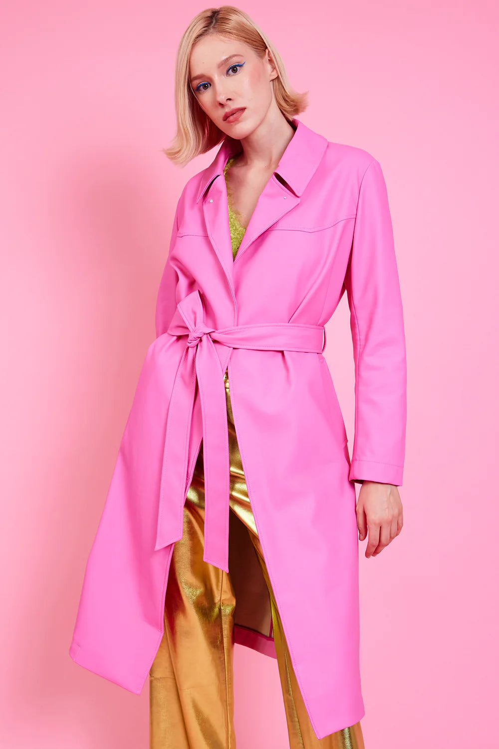 Pink Eco Leather Trench Coat