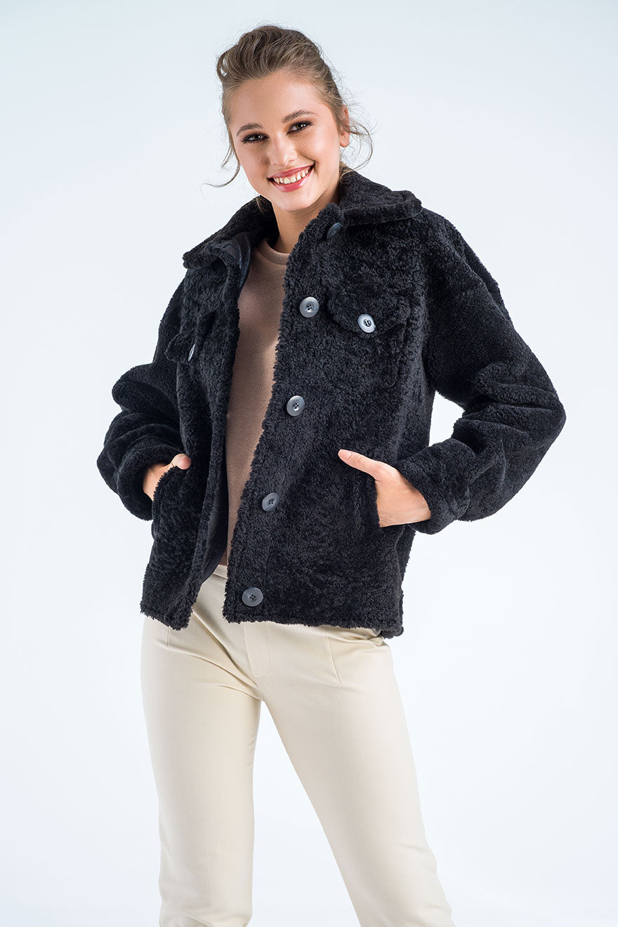 Black Natural Sheepskin Shearling Jacket