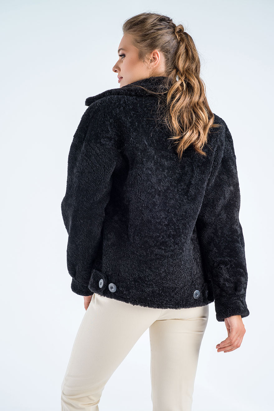 Black Natural Sheepskin Shearling Jacket