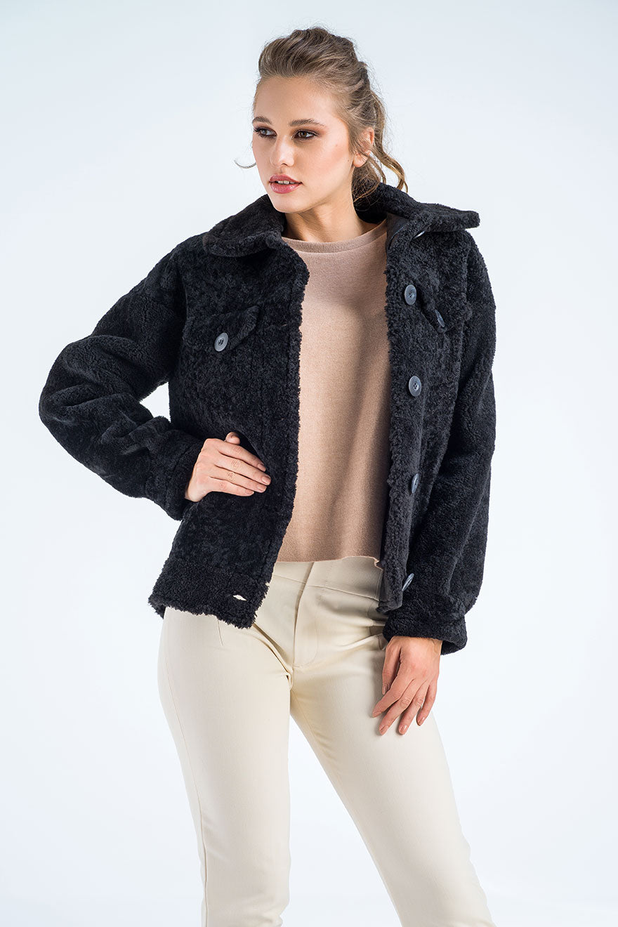 Black Natural Sheepskin Shearling Jacket