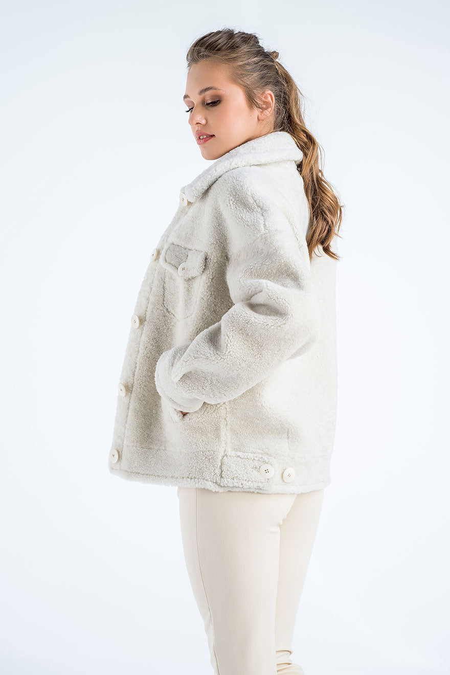 Cream Natural Sheepskin Shearling Jacket