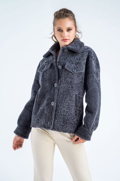 Gray Natural Sheepskin Shearling Jacket