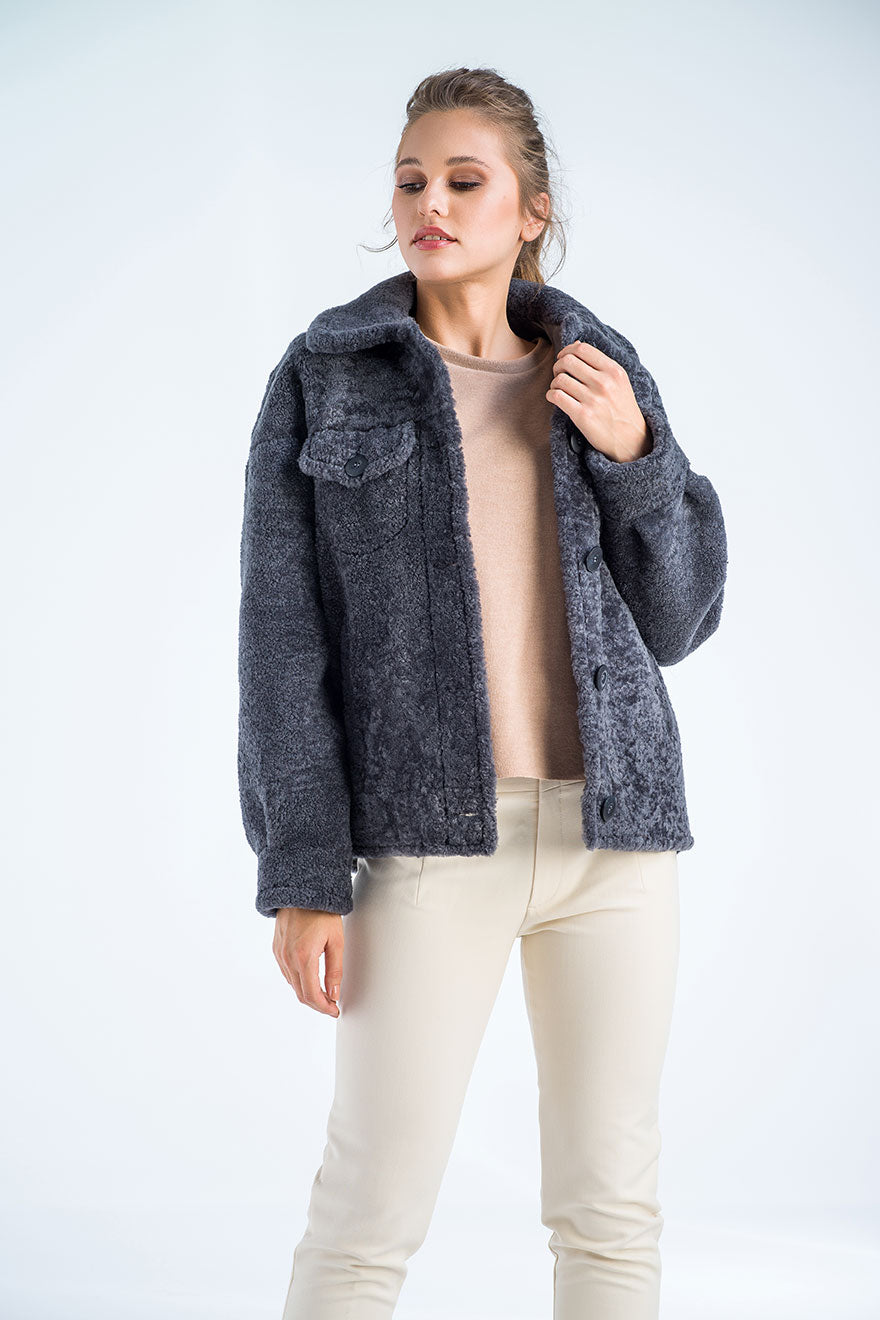 Gray Natural Sheepskin Shearling Jacket