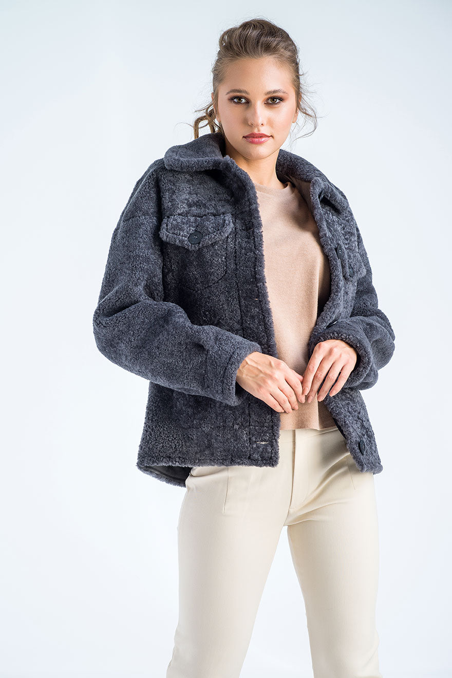 Gray Natural Sheepskin Shearling Jacket