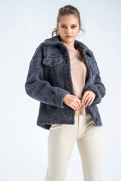 Gray Natural Sheepskin Shearling Jacket