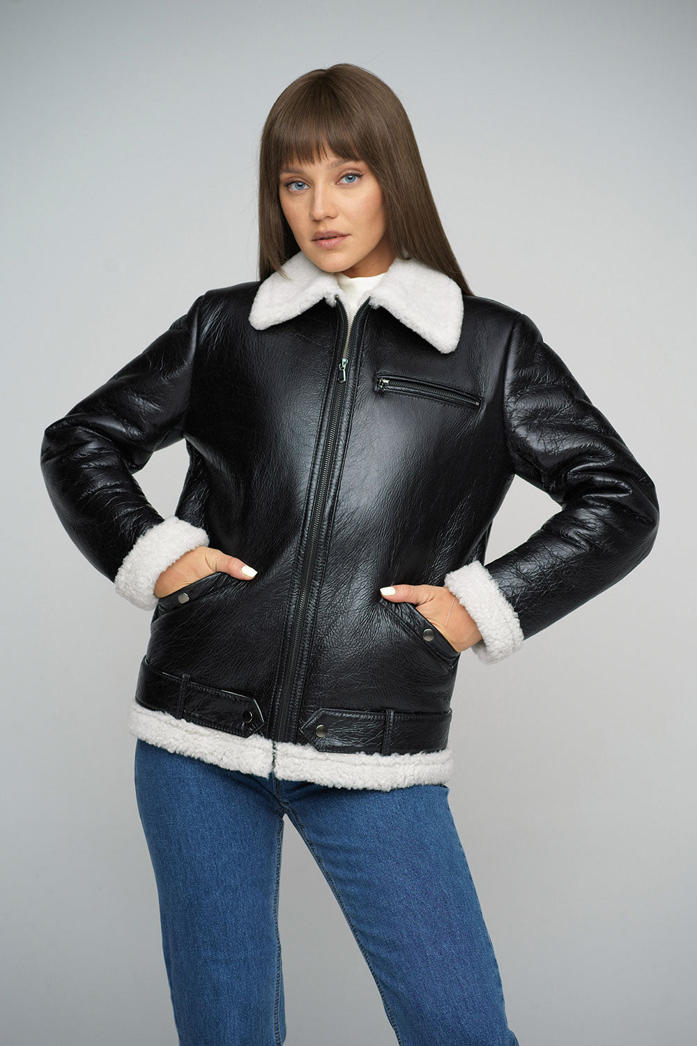 Black Merino Shearling Leather Jacket