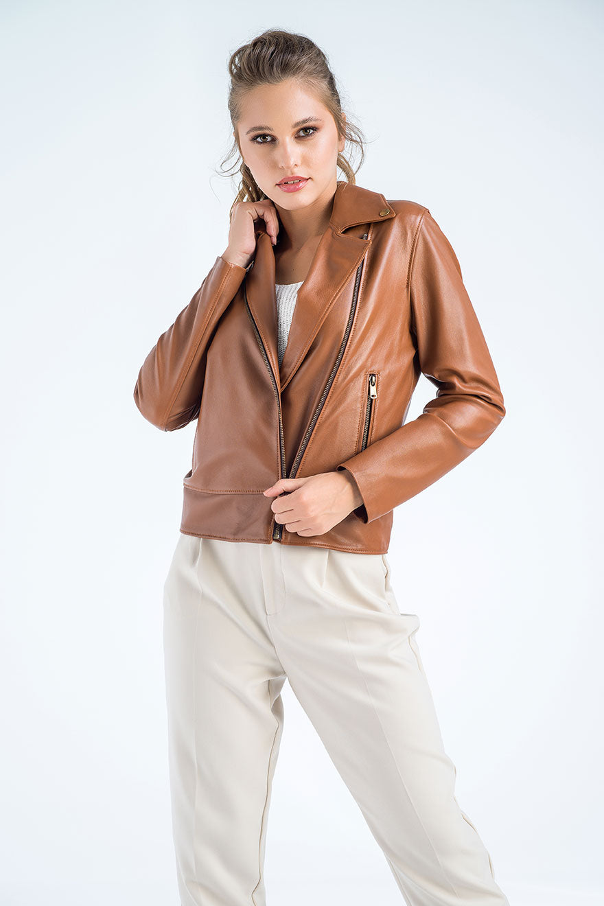 Cognac Genuine Classic Cut Leather Jacket