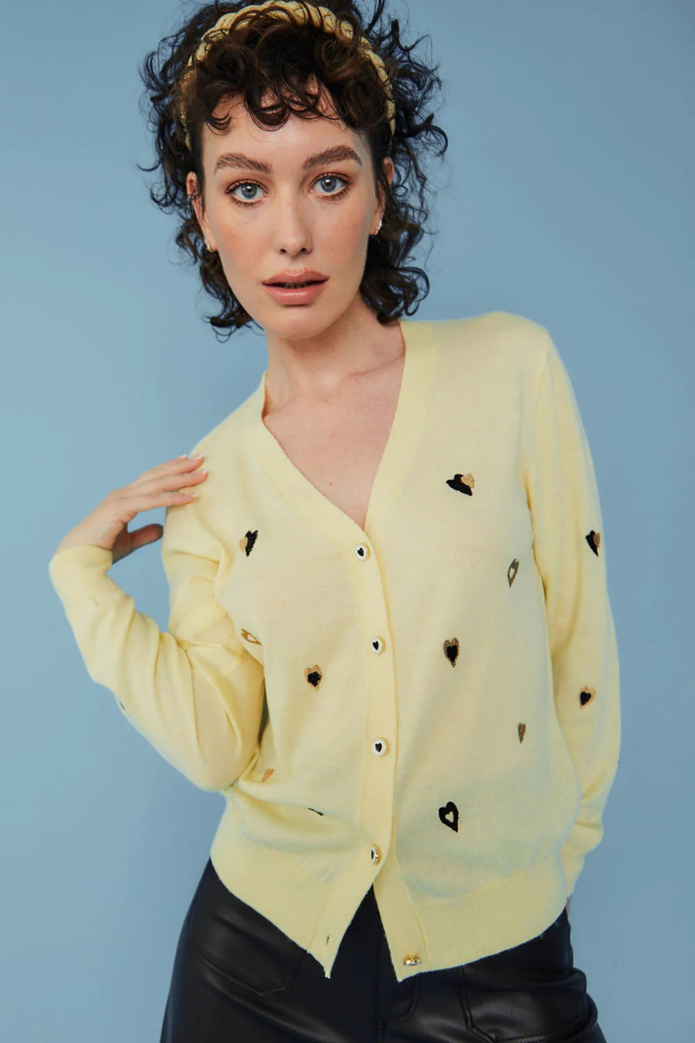 Yellow Cashmere and Banana Peel Love Heart Cardigan