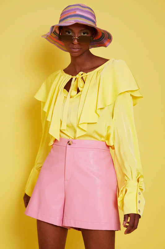 Yellow Silk Blend Ruffle Shirt