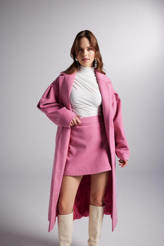 Belted Single Buttoned Maxi Pink Cashmere Mira Trench Coat