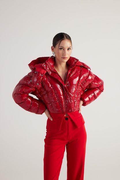 Aida Red Puffer Hooded Jacket