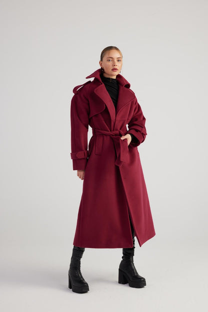 Nora Burgundy Cashmere Blend Maxi Coat