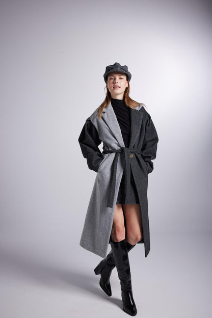 Belted Single Buttoned Maxi Grey Cashmere Mira Trench Coat