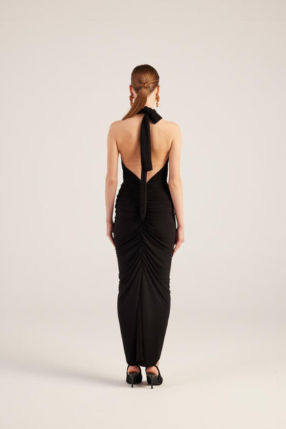 Marie Black Backless Slit Maxi Dress