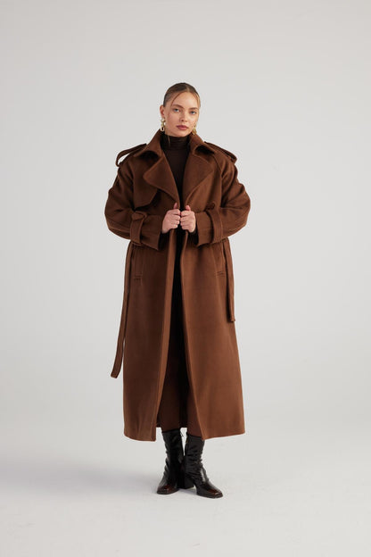 Nora Brown Cashmere Blend Maxi Coat