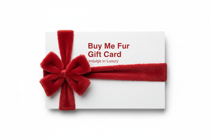 Buy Me Fur Gift Card, Gift Card white and looks like a gift, add red fur ribbon, Create minimalist design with sans serif bold font, with isolated background, remove value!