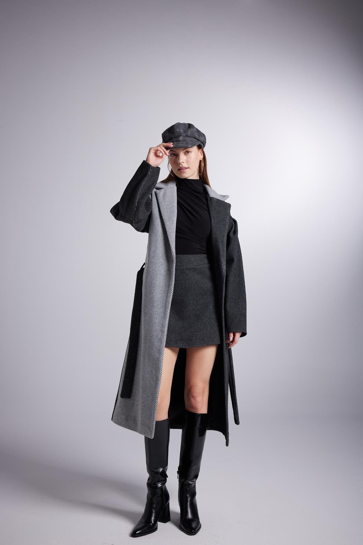 Belted Single Buttoned Maxi Grey Cashmere Mira Trench Coat