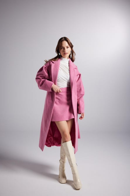 Belted Single Buttoned Maxi Pink Cashmere Mira Trench Coat