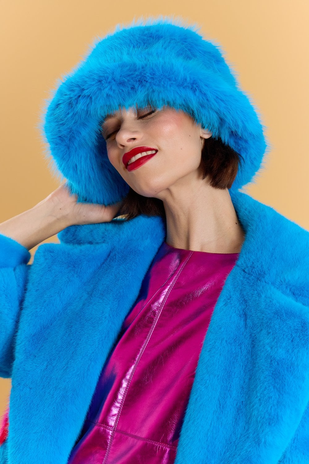 Blue Eco Bamboo Faux Fur Bucket Hat