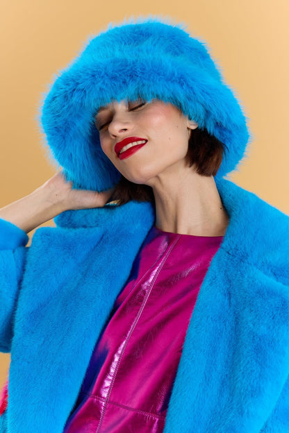 Blue Eco Bamboo Faux Fur Bucket Hat