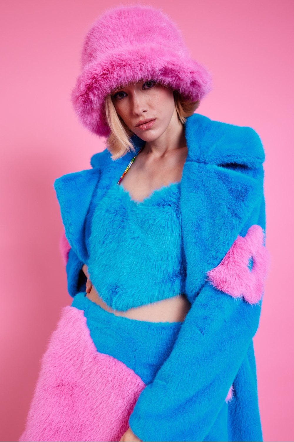 Pink Eco Bamboo Faux Fur Bucket Hat