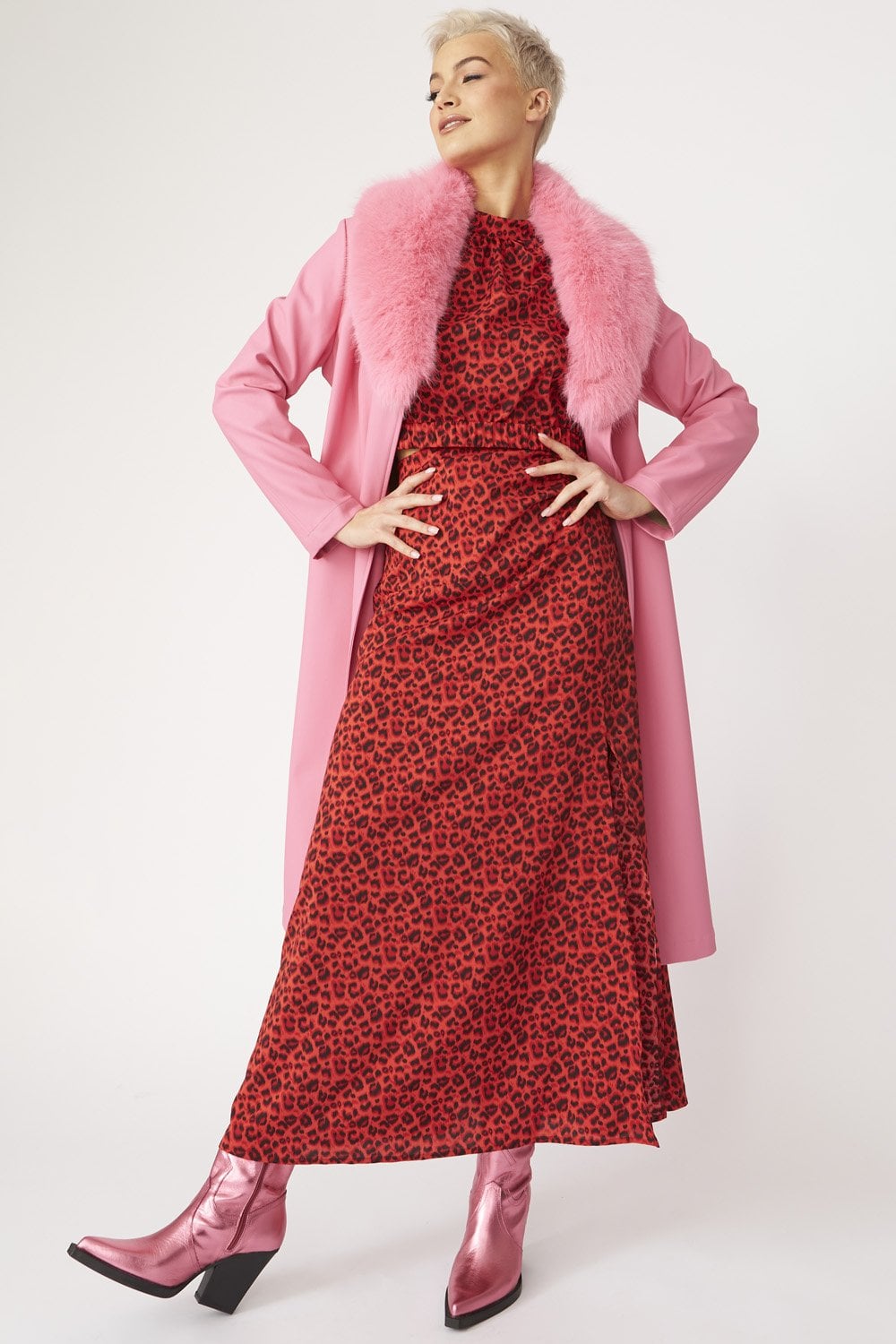 Pink Eco Leather Trench Coat