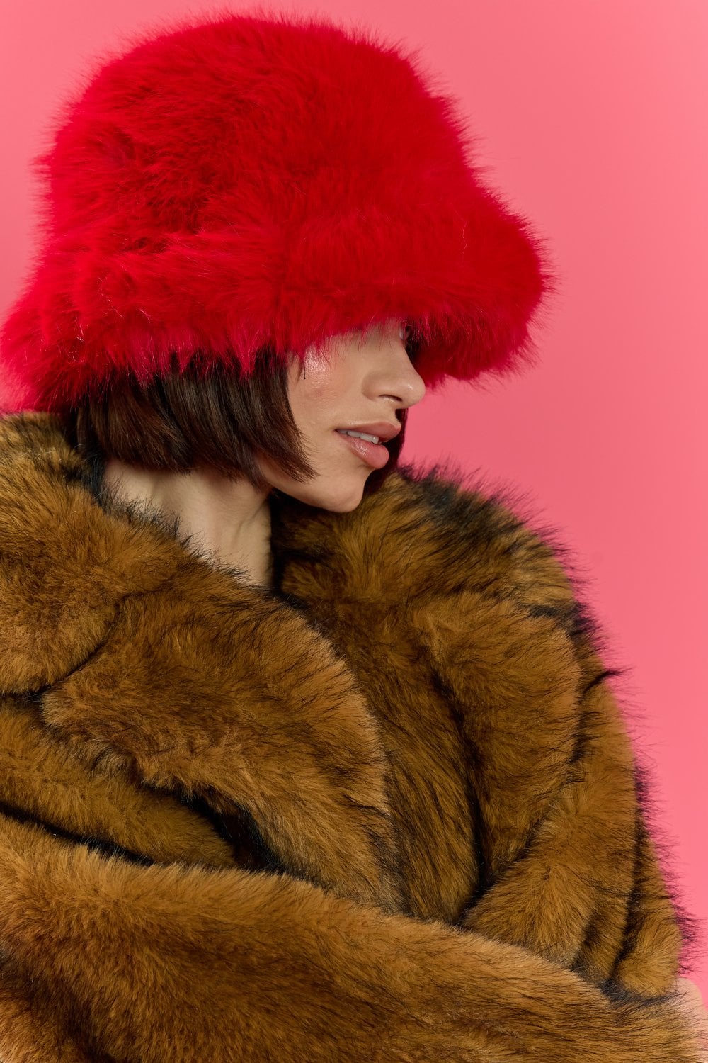 Red Eco Bamboo Faux Fur Bucket Hat