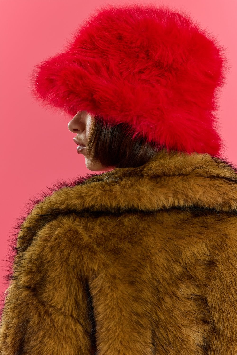 Red Eco Bamboo Faux Fur Bucket Hat