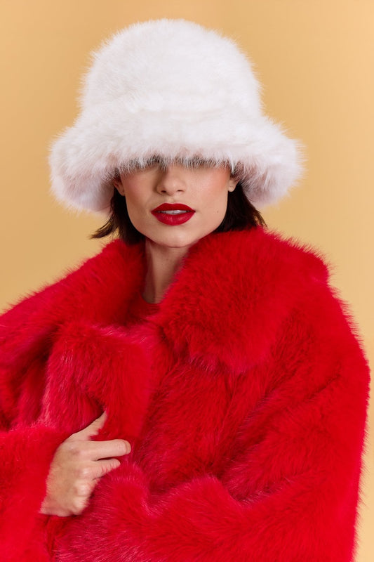 White Eco Bamboo Faux Fur Bucket Hat