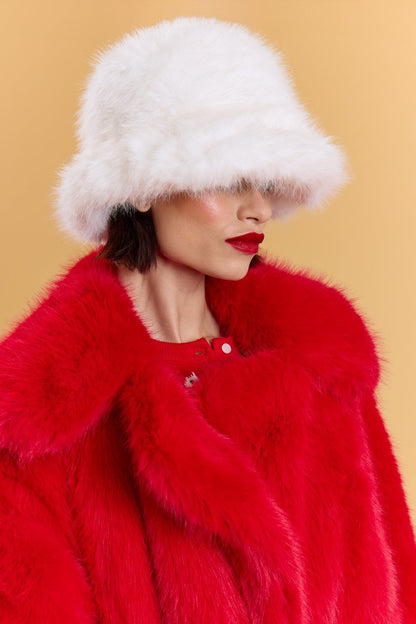 White Eco Bamboo Faux Fur Bucket Hat