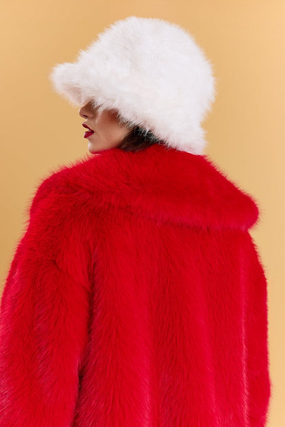 White Eco Bamboo Faux Fur Bucket Hat