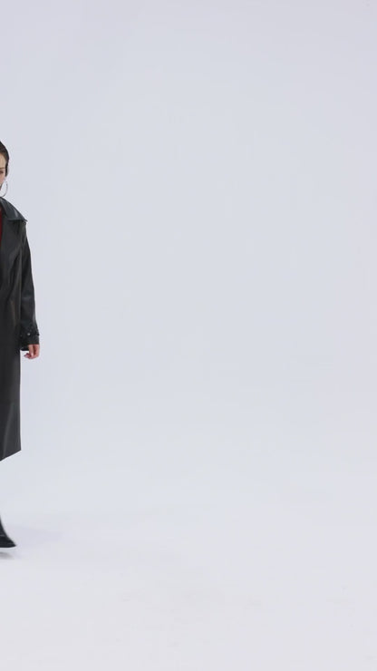 Collider Black Faux Leather Trench Coat